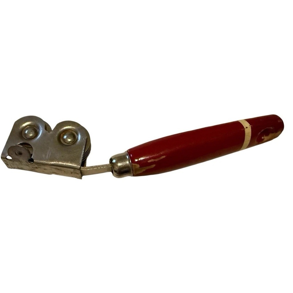 Ekco A&J Red Wooden Handle Knife Sharpener Kitchen Utensil Tool USA Metal Wheels